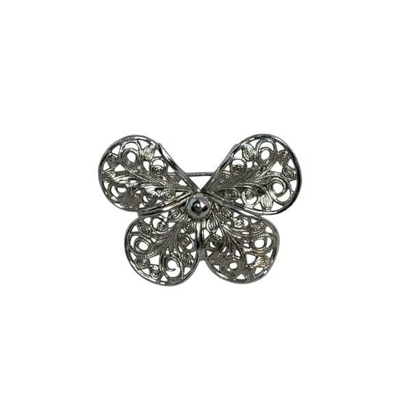 Vintage Emmons Silver Tone Filigree Butterfly Pin Signed (5574) - Picture 1 of 9